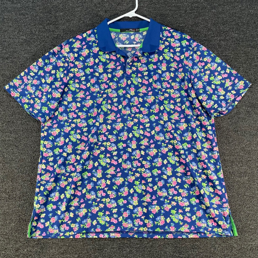 RLX Ralph Lauren Polo Shirt Mens XXL Blue Floral Print Good Performance Golf